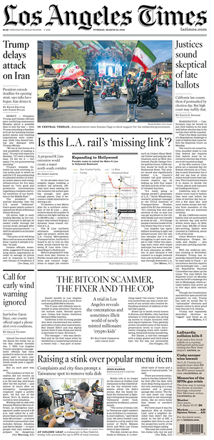 Prima pagina Los Angeles Times di oggi - Quotidiano estero
