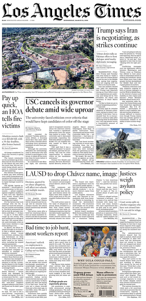 Prima pagina Los Angeles Times di oggi - Quotidiano estero