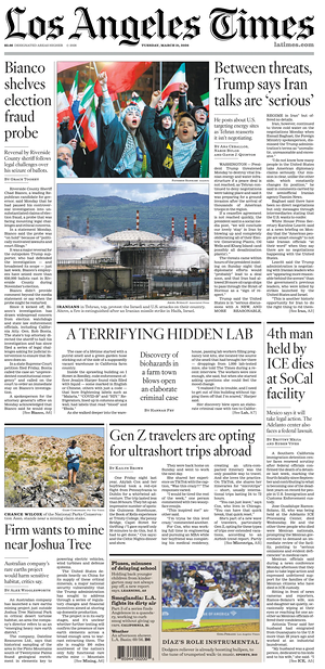 Prima pagina Los Angeles Times di oggi - Quotidiano estero