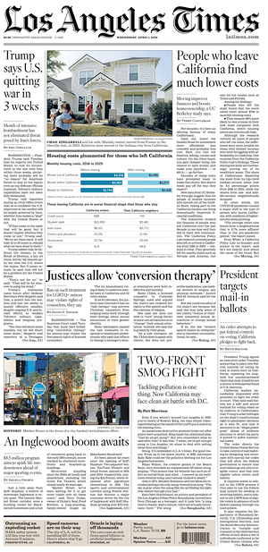 Prima pagina Los Angeles Times di oggi - Quotidiano estero