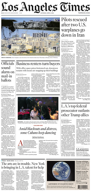 Prima pagina Los Angeles Times di oggi - Quotidiano estero