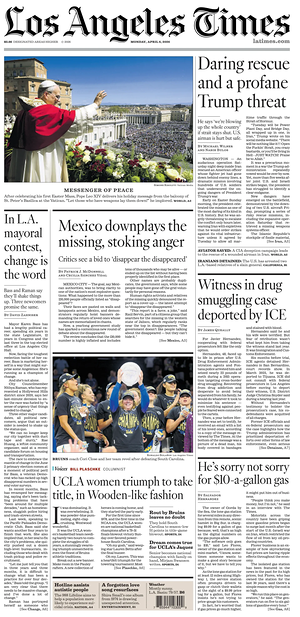 Prima pagina Los Angeles Times di oggi - Quotidiano estero