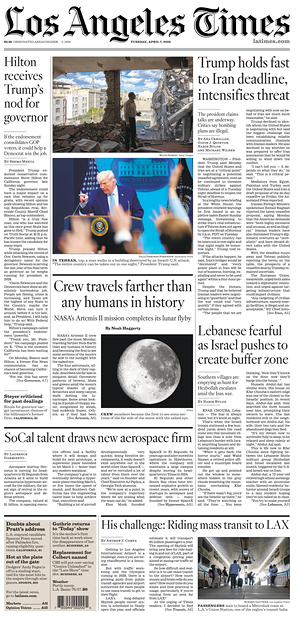 Prima pagina Los Angeles Times di oggi - Quotidiano estero