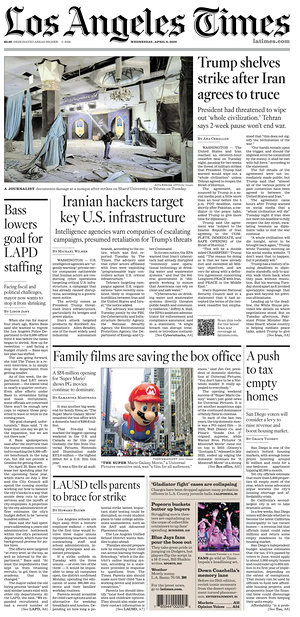 Prima pagina Los Angeles Times di oggi - Quotidiano estero