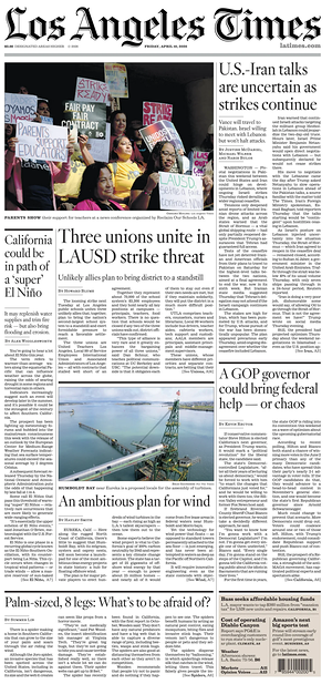 Prima pagina Los Angeles Times di oggi - Quotidiano estero