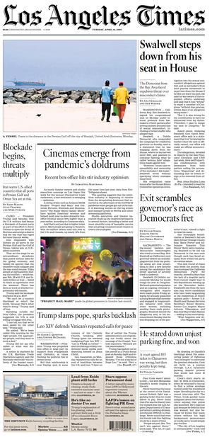 Prima pagina Los Angeles Times di oggi - Quotidiano estero