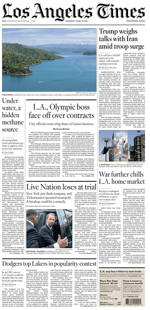 Prima pagina Los Angeles Times di oggi - Quotidiano estero