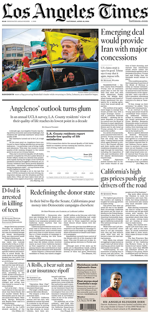 Prima pagina Los Angeles Times di oggi - Quotidiano estero