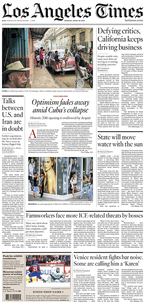 Prima pagina Los Angeles Times di oggi - Quotidiano estero
