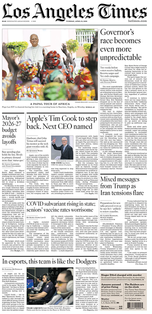 Prima pagina Los Angeles Times di oggi - Quotidiano estero