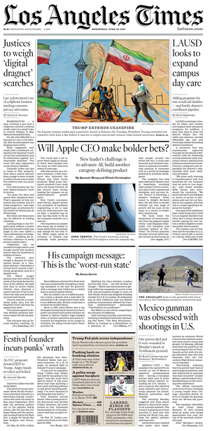 Prima pagina Los Angeles Times di oggi - Quotidiano estero