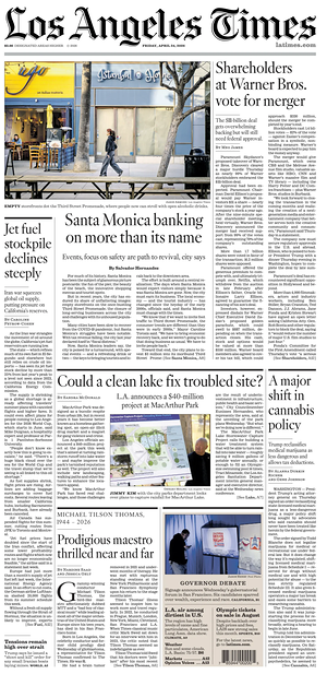 Prima pagina Los Angeles Times di oggi - Quotidiano estero