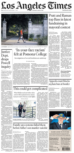 Prima pagina Los Angeles Times di oggi - Quotidiano estero