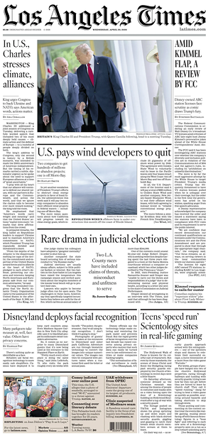 Prima pagina Los Angeles Times di oggi - Quotidiano estero