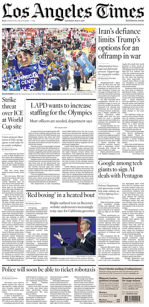 Prima pagina Los Angeles Times di oggi - Quotidiano estero