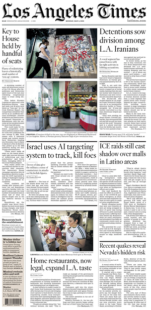 Prima pagina Los Angeles Times di oggi - Quotidiano estero