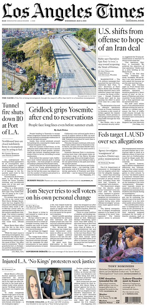 Prima pagina Los Angeles Times di oggi - Quotidiano estero