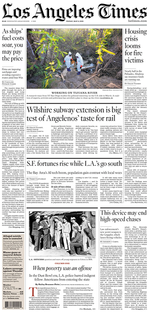 Prima pagina Los Angeles Times di oggi - Quotidiano estero