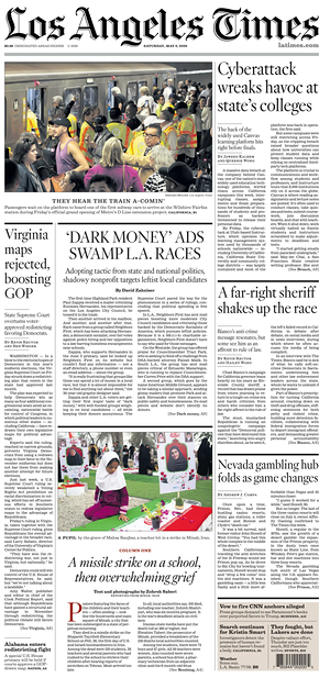 Prima pagina Los Angeles Times di oggi - Quotidiano estero