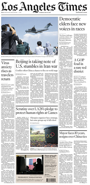 Prima pagina Los Angeles Times di oggi - Quotidiano estero