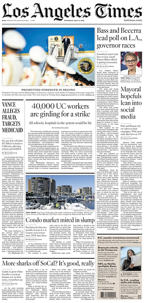 Prima pagina Los Angeles Times di oggi - Quotidiano estero