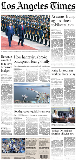 Prima pagina Los Angeles Times di oggi - Quotidiano estero