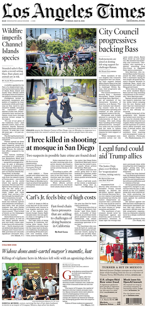 Prima pagina Los Angeles Times di oggi - Quotidiano estero