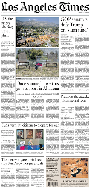 Prima pagina Los Angeles Times di oggi - Quotidiano estero