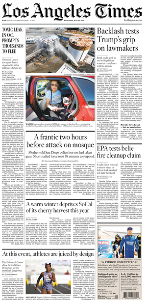 Prima pagina Los Angeles Times di oggi - Quotidiano estero