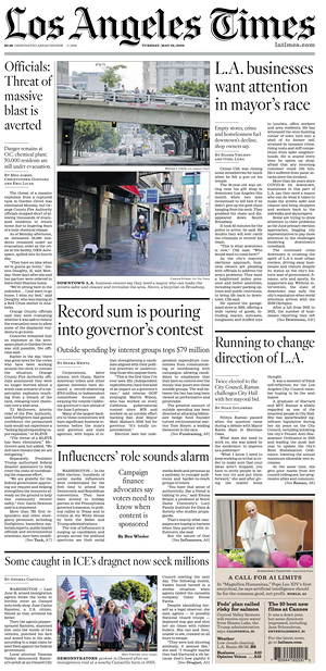 Prima pagina Los Angeles Times di oggi - Quotidiano estero