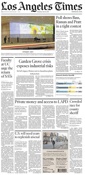 Prima pagina Los Angeles Times di oggi - Quotidiano estero