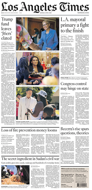 Prima pagina Los Angeles Times di oggi - Quotidiano estero