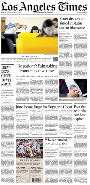 Prima pagina Los Angeles Times di oggi - Quotidiano estero