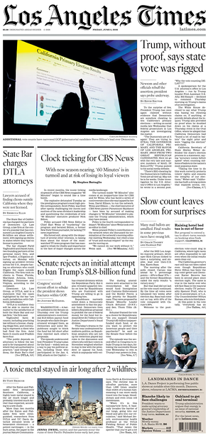 Prima pagina Los Angeles Times di oggi - Quotidiano estero