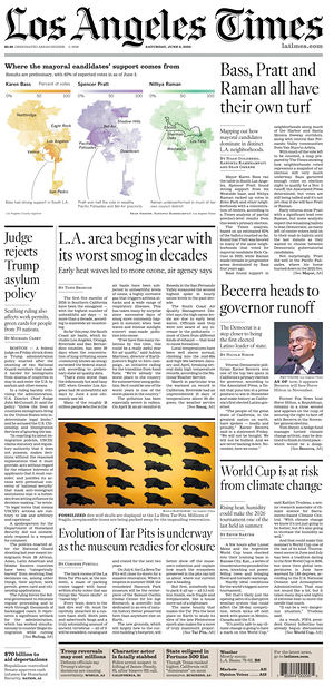 Prima pagina Los Angeles Times di oggi - Quotidiano estero
