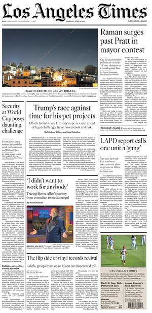 Prima pagina Los Angeles Times di oggi - Quotidiano estero