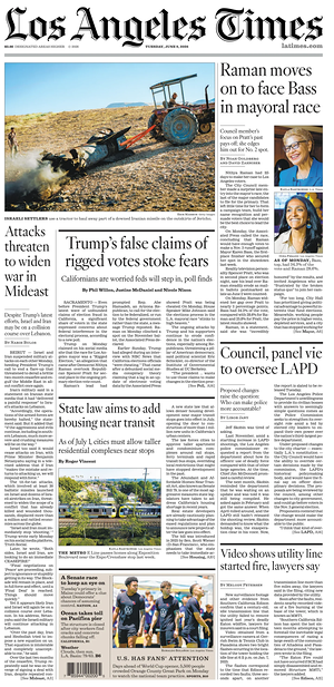 Prima pagina Los Angeles Times di oggi - Quotidiano estero