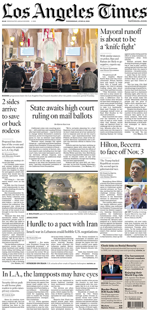 Prima pagina Los Angeles Times di oggi - Quotidiano estero