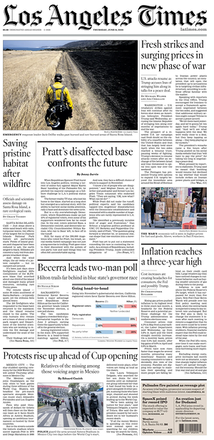Prima pagina Los Angeles Times di oggi - Quotidiano estero