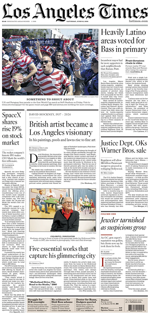 Prima pagina Los Angeles Times di oggi - Quotidiano estero