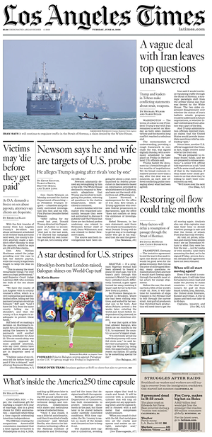 Prima pagina Los Angeles Times di oggi - Quotidiano estero