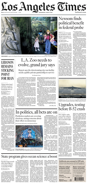 Prima pagina Los Angeles Times di oggi - Quotidiano estero