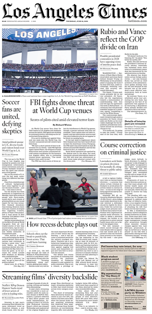 Prima pagina Los Angeles Times di oggi - Quotidiano estero