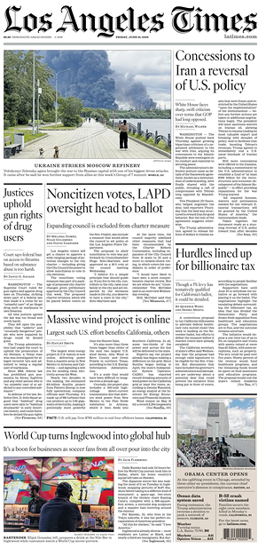 Prima pagina Los Angeles Times di oggi - Quotidiano estero