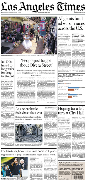 Prima pagina Los Angeles Times di oggi - Quotidiano estero