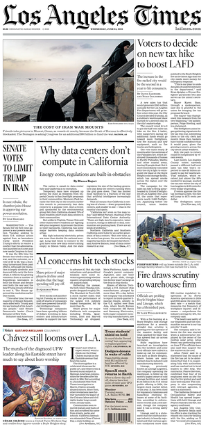 Prima pagina Los Angeles Times di oggi - Quotidiano estero
