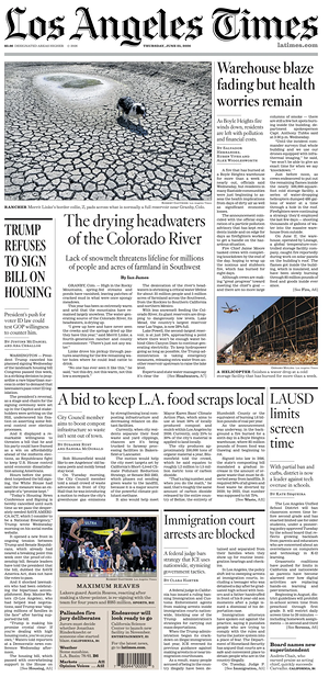 Prima pagina Los Angeles Times di oggi - Quotidiano estero