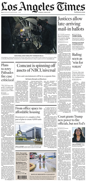 Prima pagina Los Angeles Times di oggi - Quotidiano estero