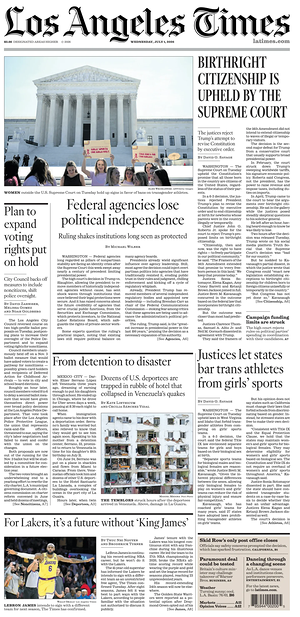 Prima pagina Los Angeles Times di oggi - Quotidiano estero