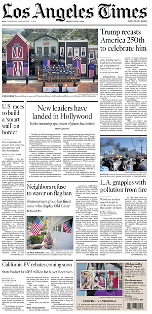 Prima pagina Los Angeles Times di oggi - Quotidiano estero